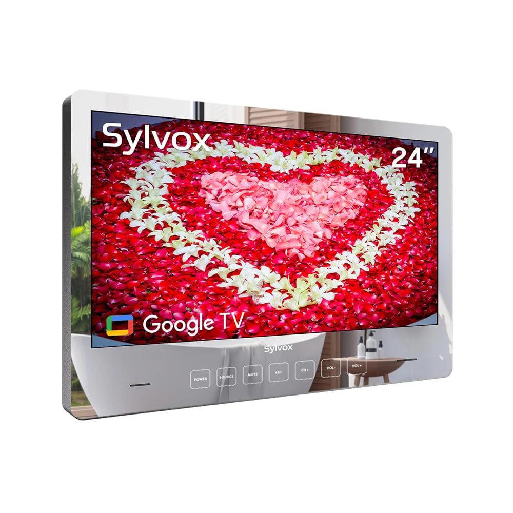 Sylvox TV Miroir Salle de Bain 24" Murale avec Google TV et Protection IP66