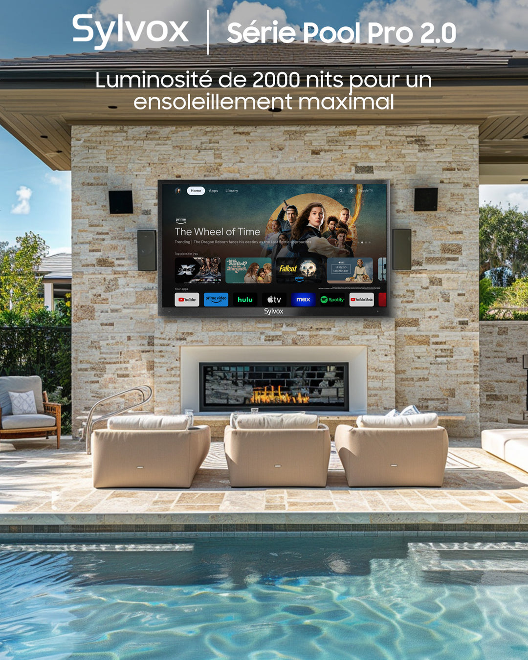 SMART Google TV Extérieur Étanche Plein Soleil 43’’ (109 cm) 4K UHD – Pool Pro 2.0