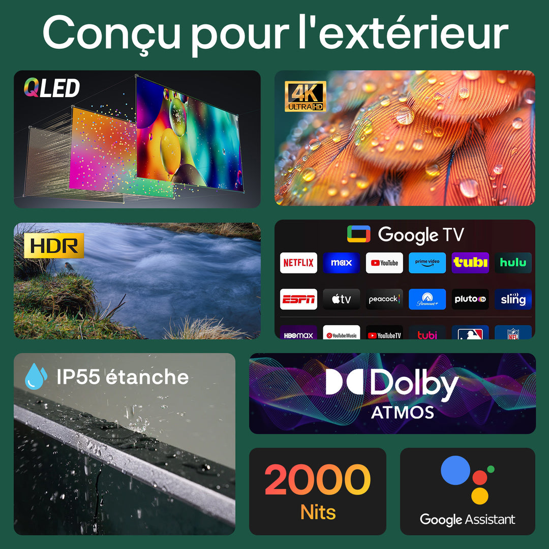 SMART Google TV Extérieur Plein Soleil 43’’ (109 cm) 4K UHD QLED – Pool Pro QLED 2.0