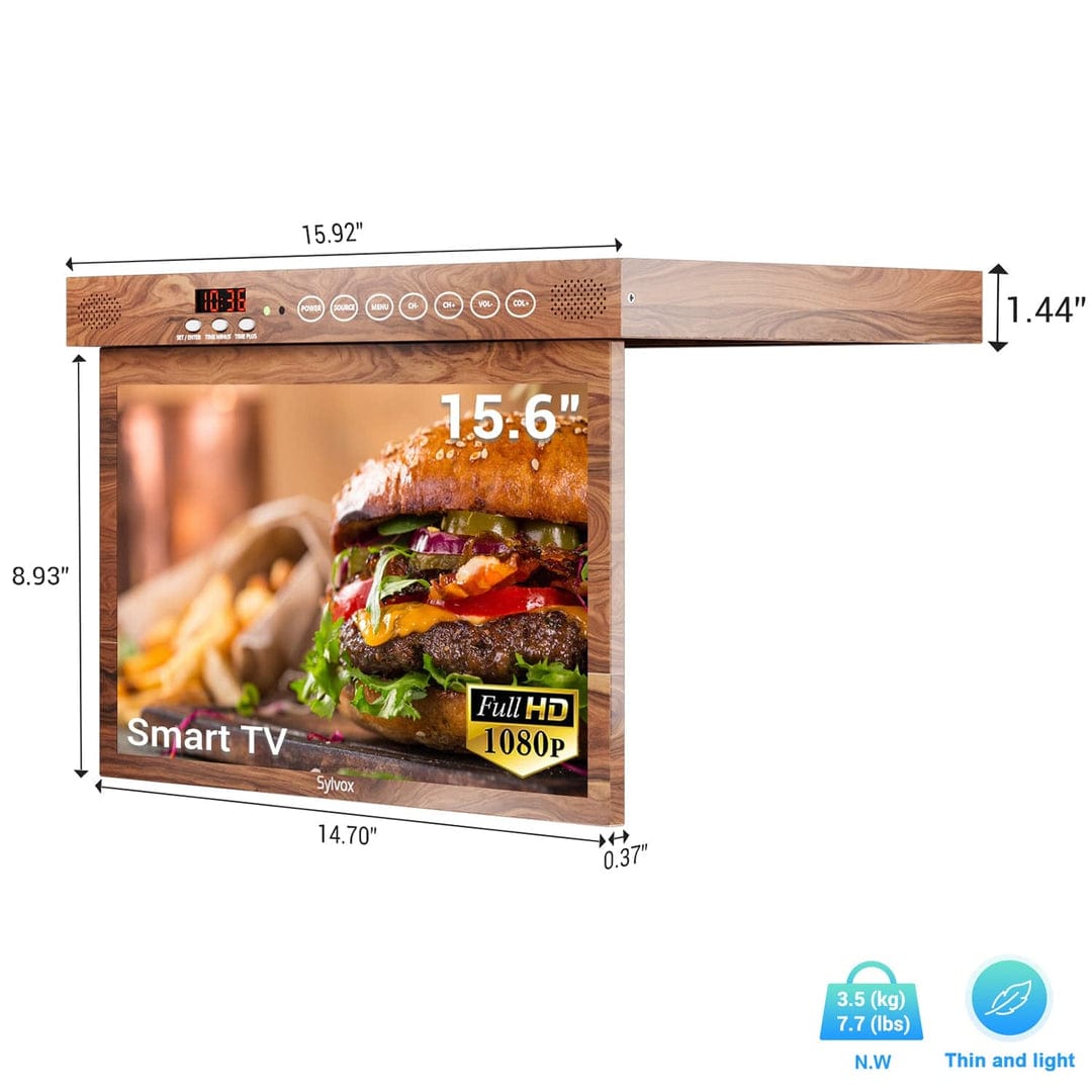 TV cuisine 15,6’’ sous meuble rabattable – Effet bois