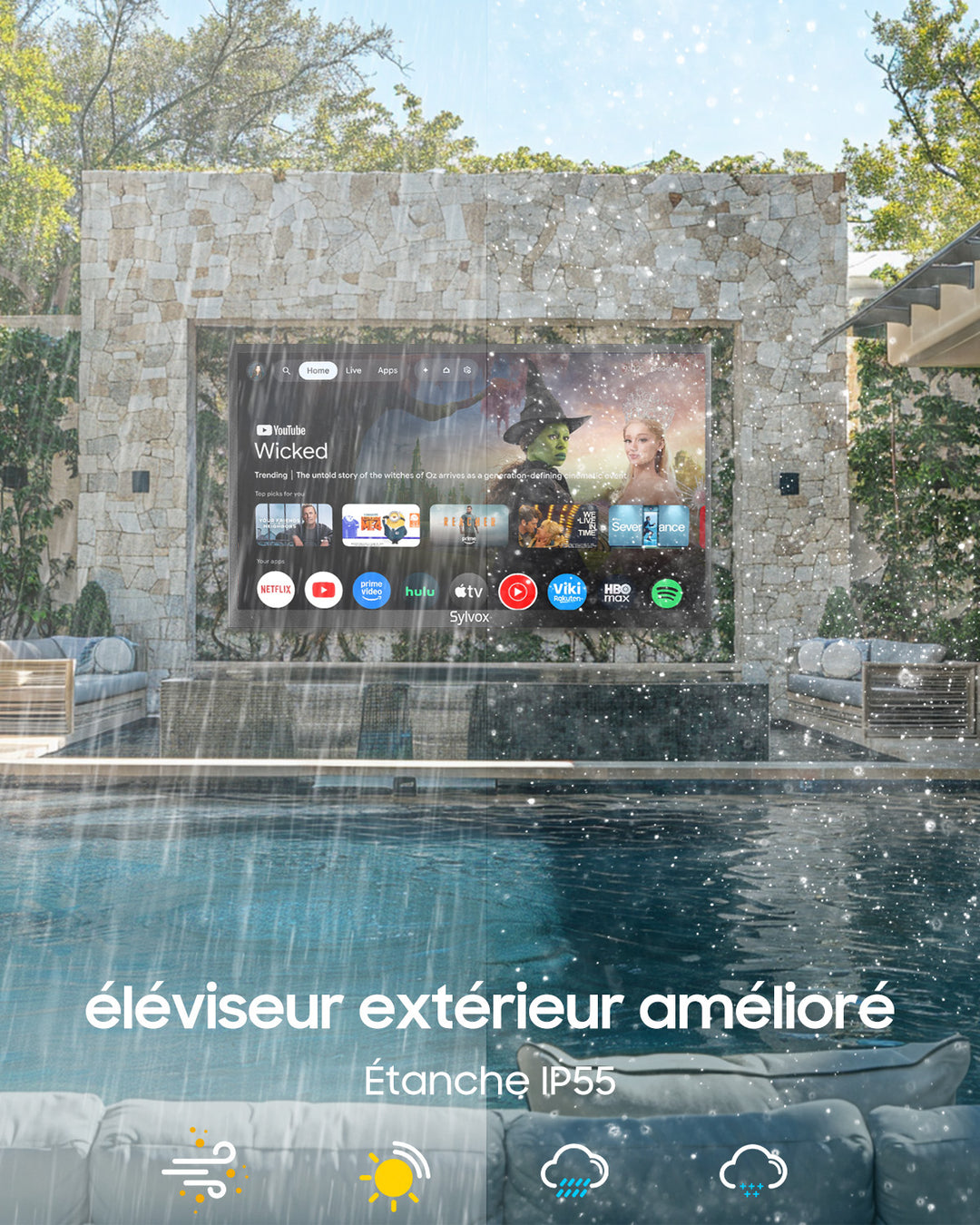 SMART Google TV Extérieur Étanche Plein Soleil 43’’ (109 cm) 4K UHD – Pool Pro 2.0