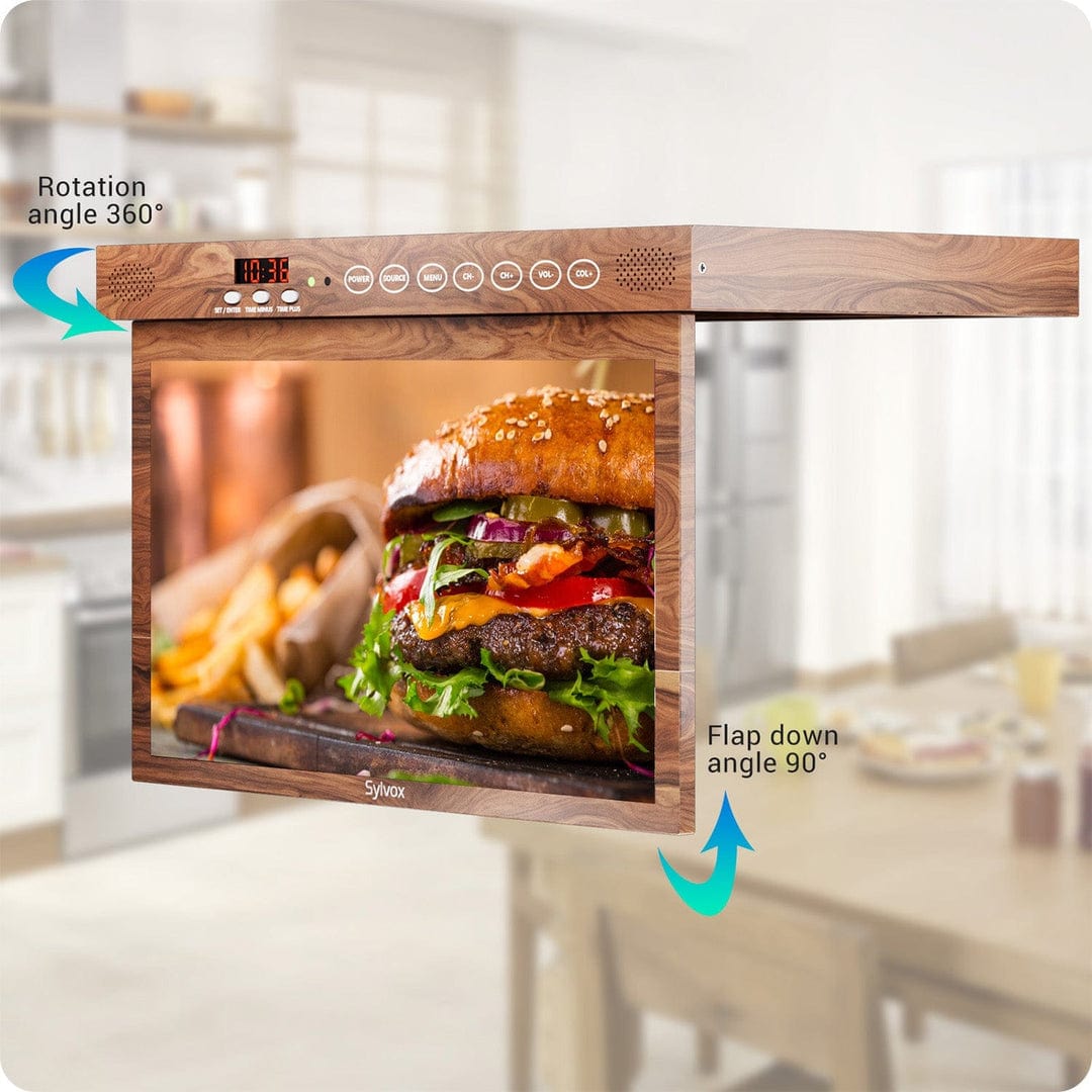 TV cuisine 15,6’’ sous meuble rabattable – Effet bois